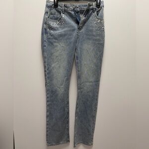 EUC BaeVely Rhinestone Embellished Denim Blue Jeans Size Small